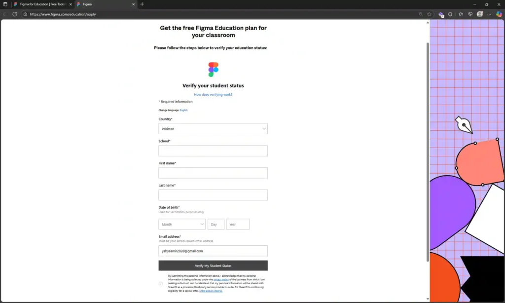 Figma Education verification process for students