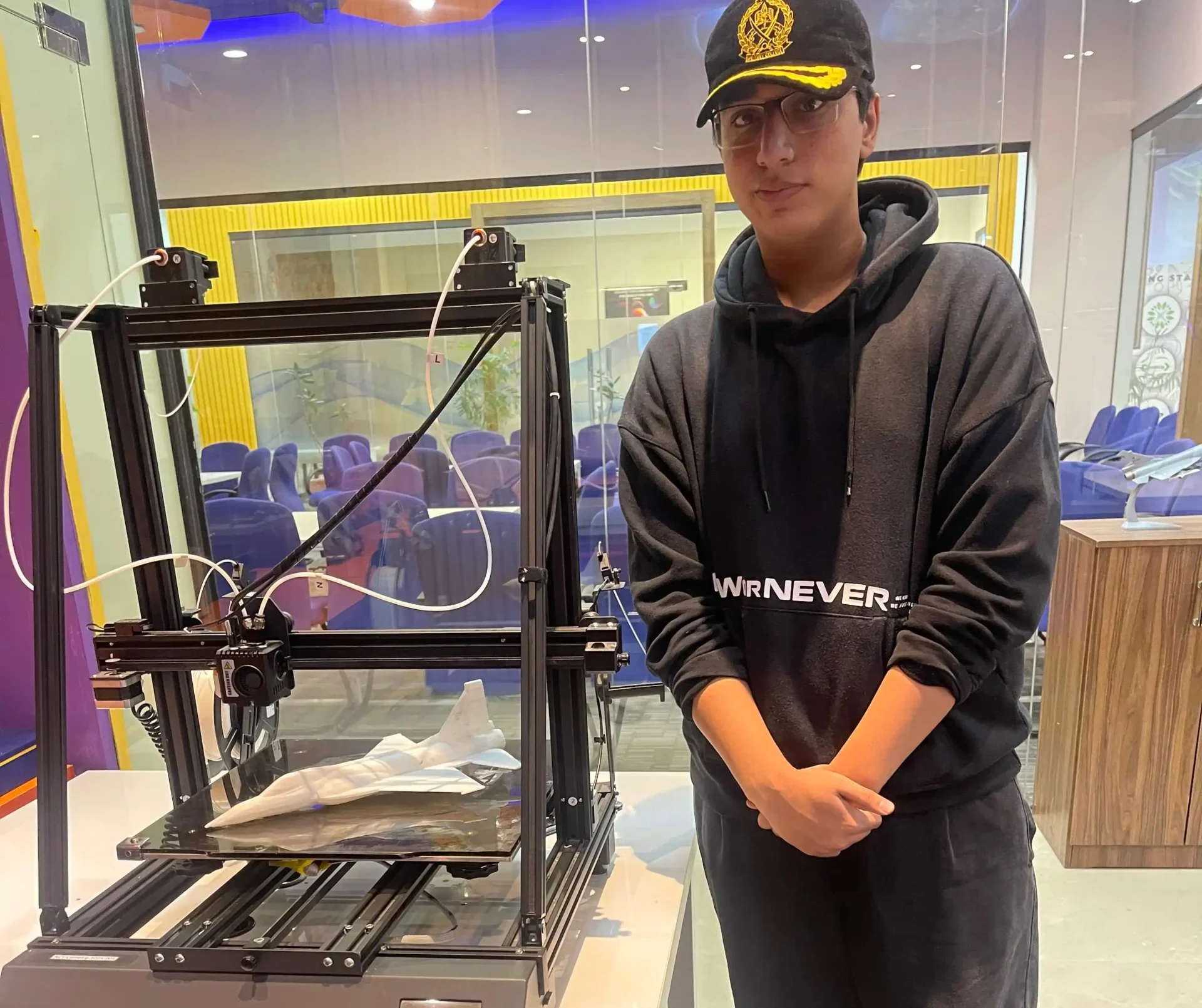 Yahya Amir working on a 3D model of the JF-17 Thunder, representing aerospace design