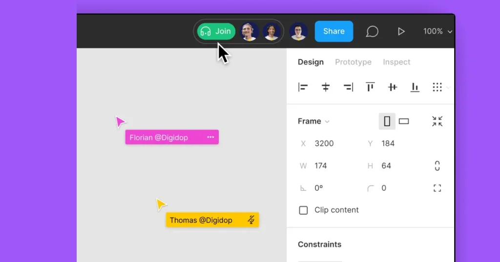 Students using FigJam for brainstorming with sticky notes and reactions.